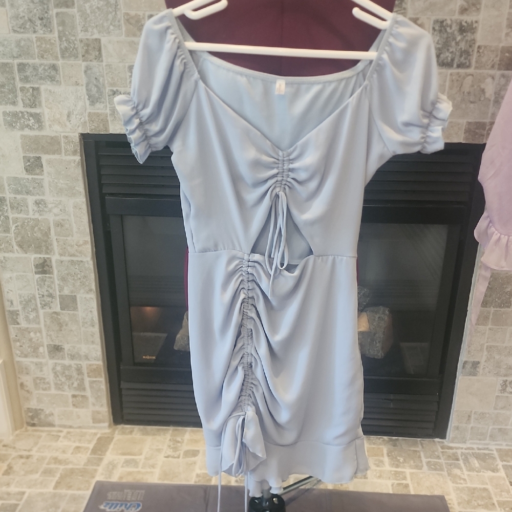Lucy in the Sky Blue Off-Shoulder Ruched Mini Dress